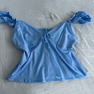 Blue tie-up fairy top #croptop 
Can wear on or off the shoulders 
Size S